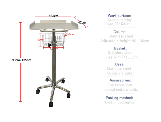 5-Wheel ECG Machine Medical Trolley Cart untuk Alur Kerja Rumah Sakit